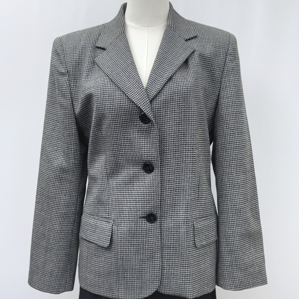 Rafaella 100% Worsted Wool Blazer Jacket Womens‎ 8 Black White Houndstooth